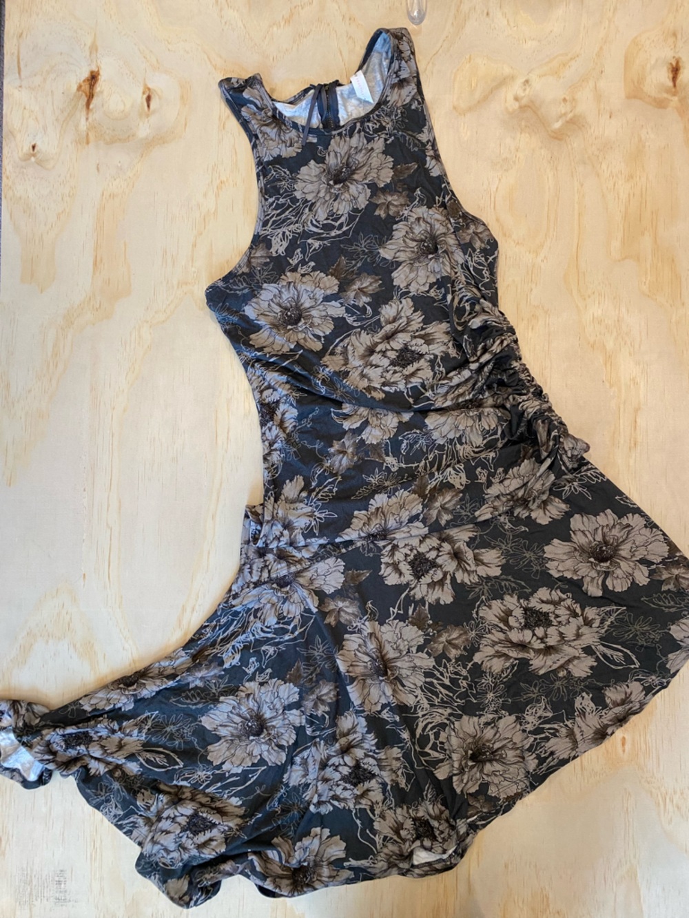 Daily practice, floral printed  ruched dress with asymmetrical hem.